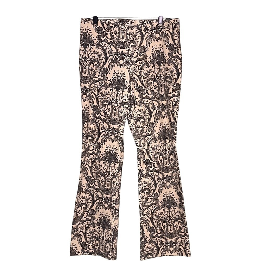 Lord&Taylor Women's Damask Size 8 Floral Print Bootcut Pants Beige Black Stretch